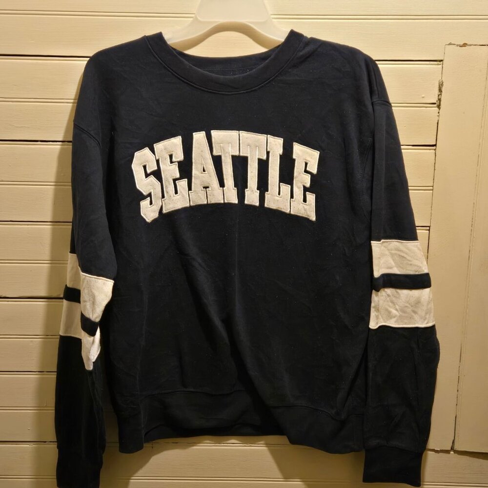 NewYork Popular Sweatshirt Mens XL Seattle Navy White Striped Sleeve Applique
